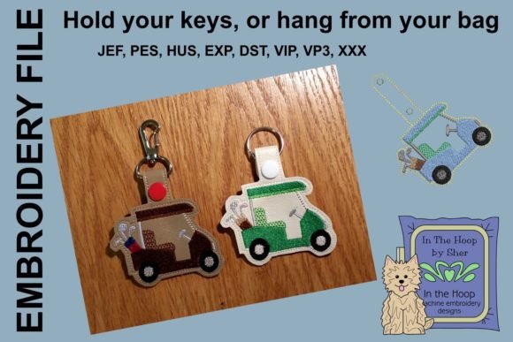 Golf Cart with Clubs Key Fob Embroidery Design Review